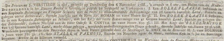 Advertentie Ommelander Courant 31-10-1788.